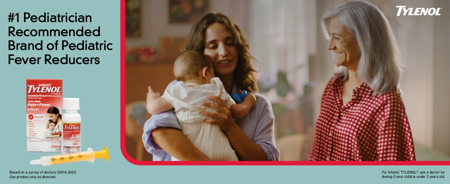 Infants' Tylenol Dye Free Cherry Flavor reduces pain and fever and dye free