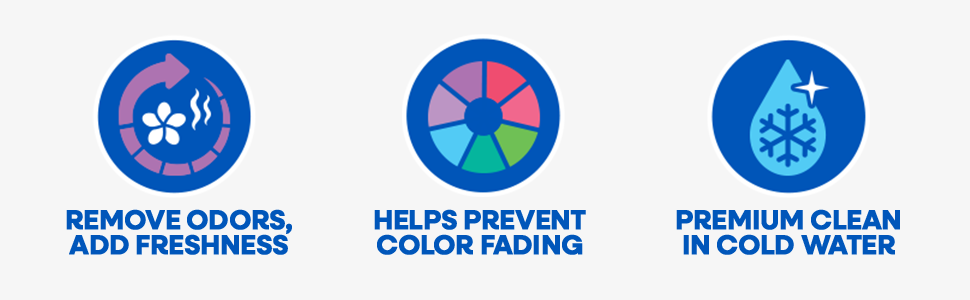 Removes odors, add freshness, helps prevent color fading, premium clean in cold water